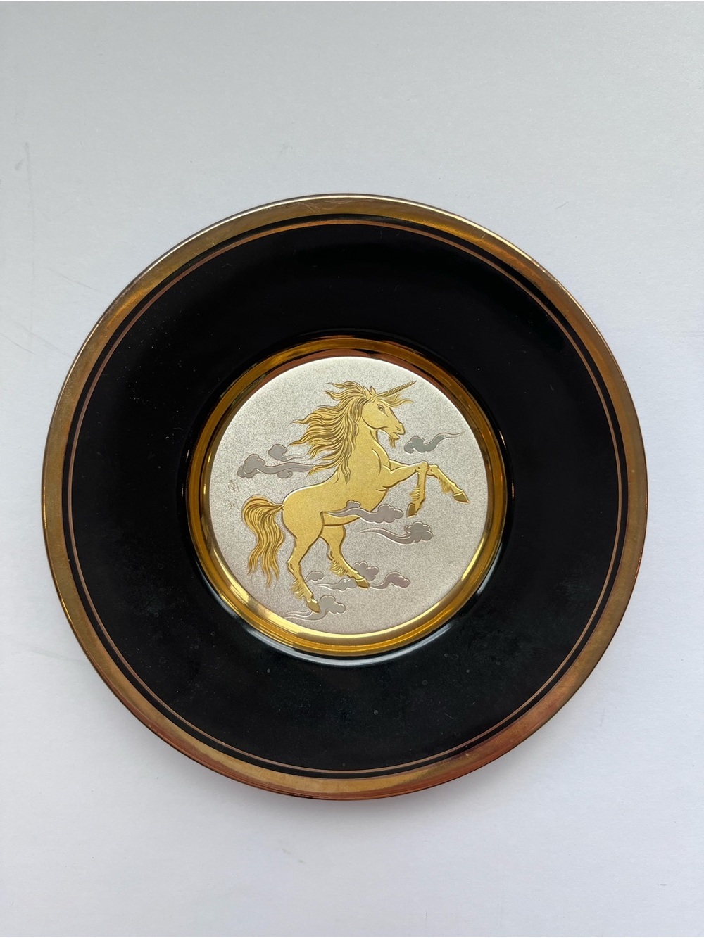 Vintage Art of Chokin 24kt Gold Unicorn Plate